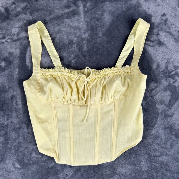 Pale Yellow Corset Crop Top Bustier Womens M Milkmaid Y2K Cottagecore - Picture 1 of 7
